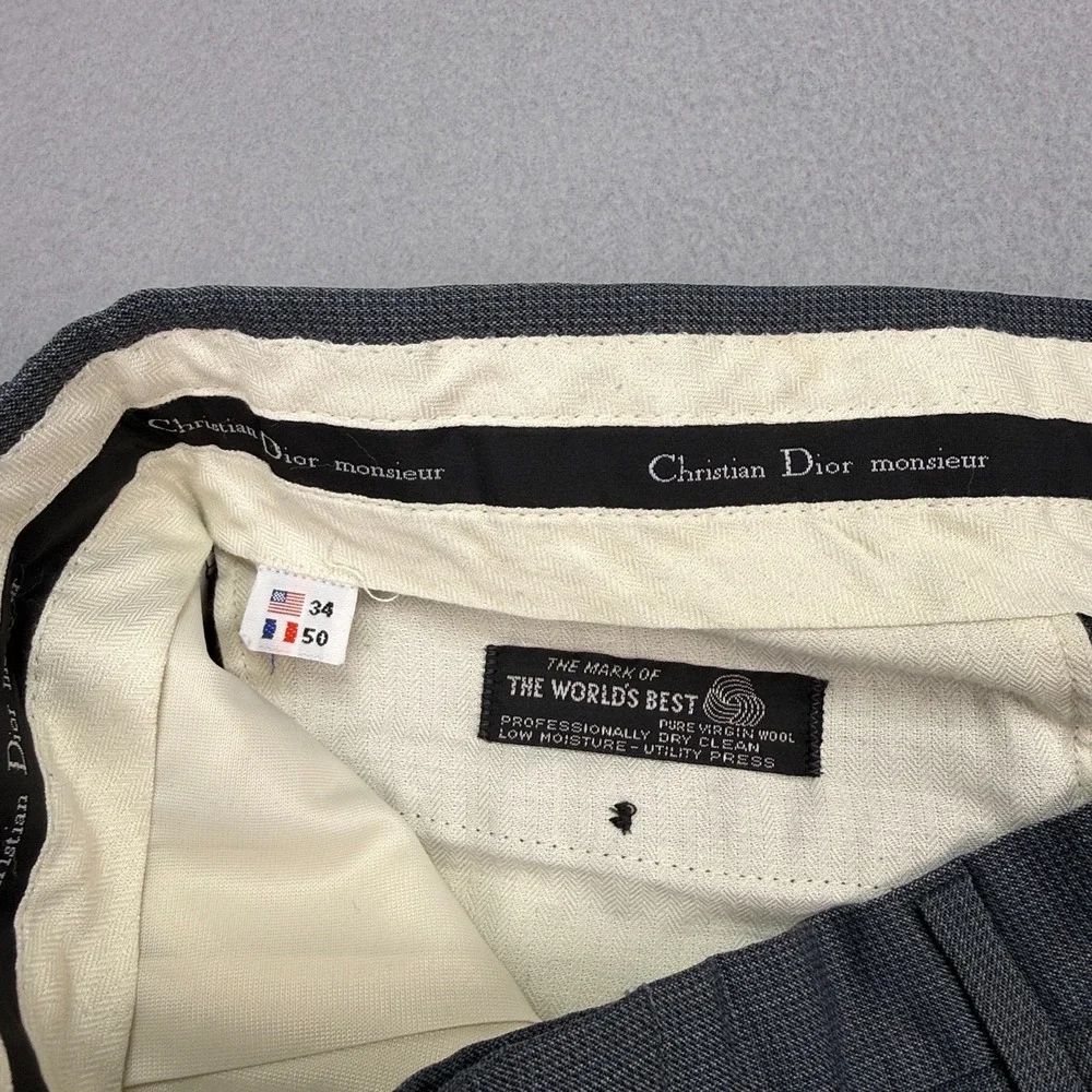 Vtg Christian Dior Monsieur Pants Mens 34x29 Gray Plaid Wool Pleated Cuffed